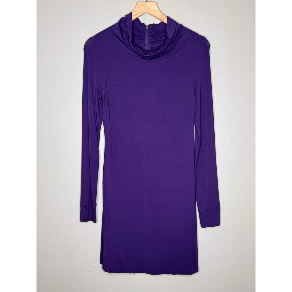 IC Companys Purple Ruched Mock Neck Long Sleeve Zipper Back Mini Dress Y2K Ziti